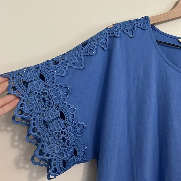 Soft Surroundings Lace-Trim ‘Sabrina Top’ in Blue Bonnet - Picture 3 of 8